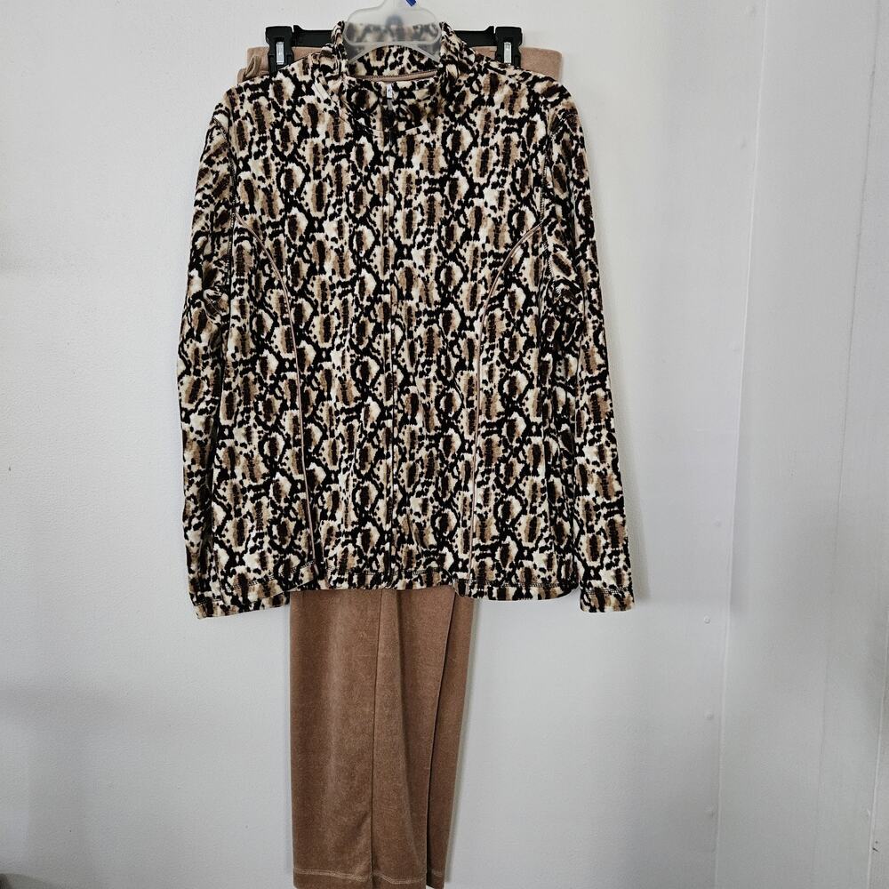 Kim Rogers Velour 2pc Set Straight Leg Pants Full Zip Jacket Velvet Lounge Sz S*